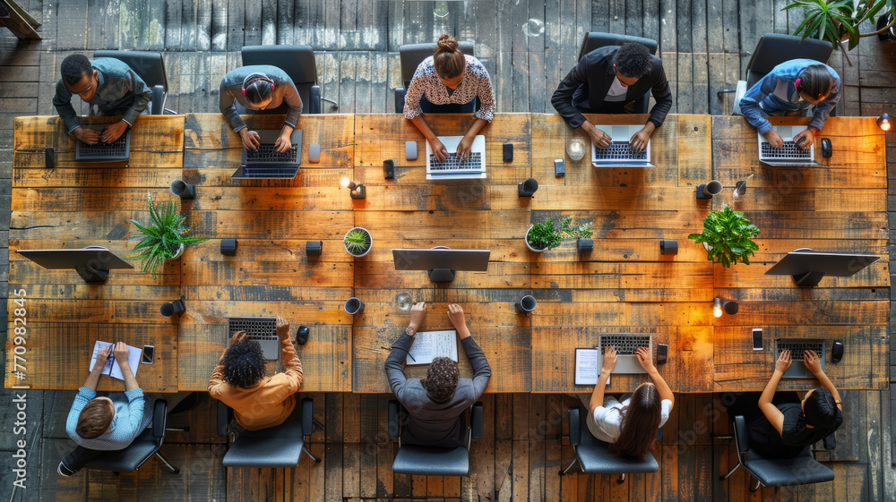 IT team using computer at meeting table,generative ai IT team using computer at meeting table,generative ai