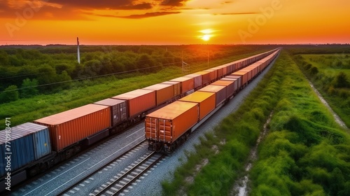 Aerial view of a freight train. Rail freight transportation as one of the most important engines of trade and economy