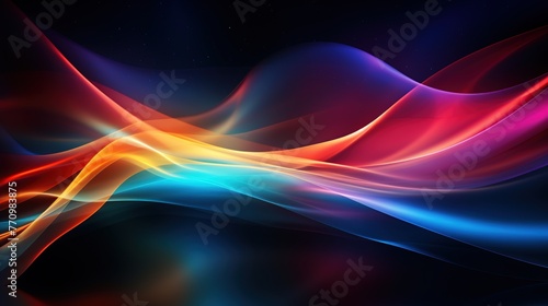 A creative black background with rainbow flares. Colorful streaks of light, bright colors on dark background