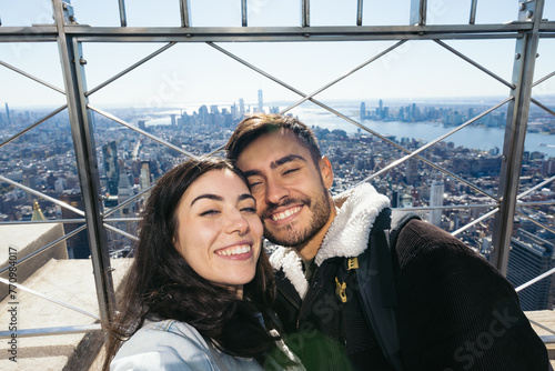 Selfie of a couple at the Empire State Building observation deck