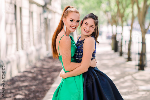 friends in prom dresses