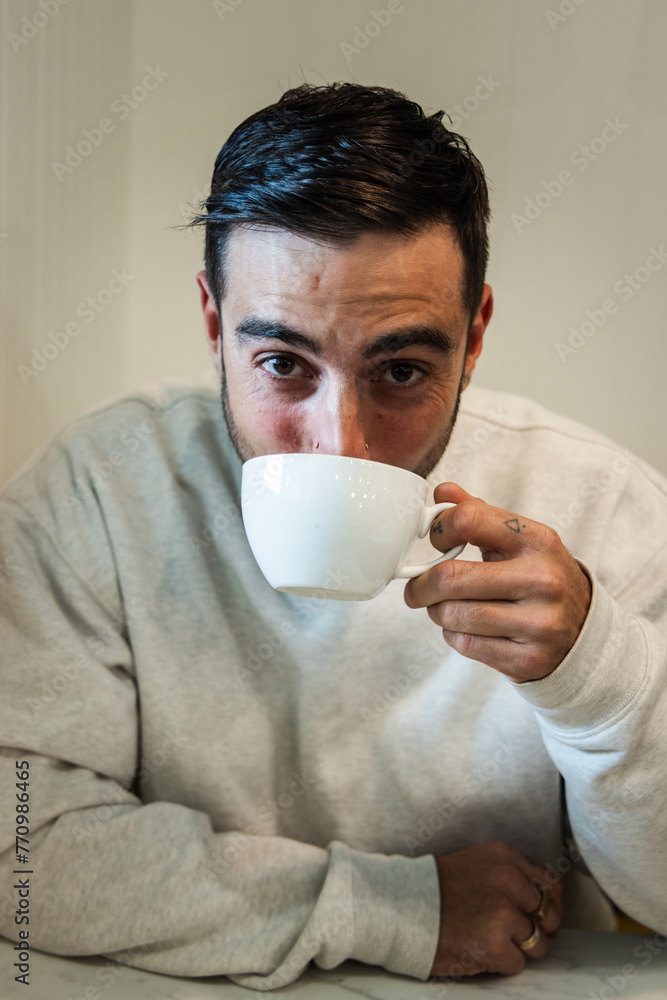 a man drying coffee