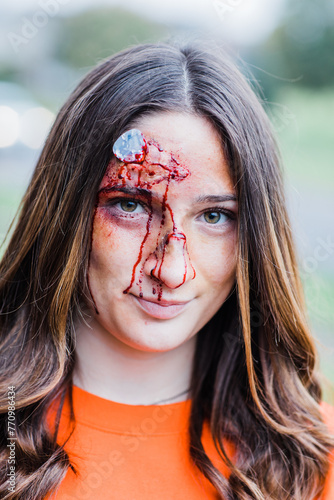 portrait of a girl with Scary Halloween makeup on
