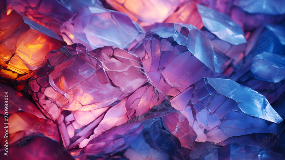 Abstract background with Opal effect texture. Close-up view group of purple rocks, highlighting their unique coloration Abstract background with Opal effect texture. Close-up view group of purple rocks, highlighting their unique coloration