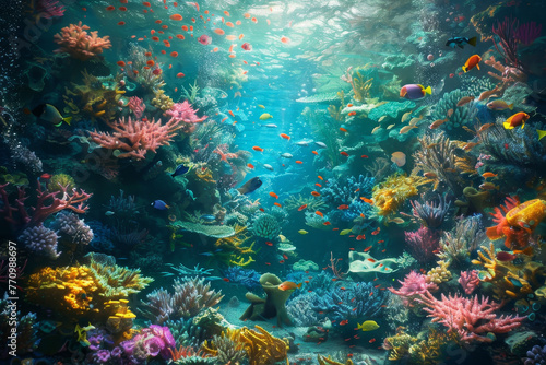 A colorful underwater scene with many fish and coral © mila103