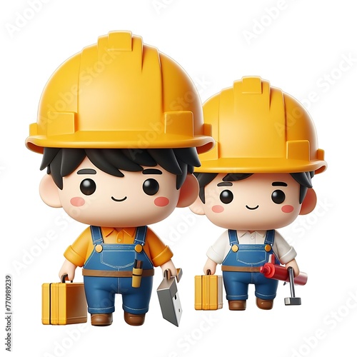 Cute construction worker 3D cartoon character. © dimas