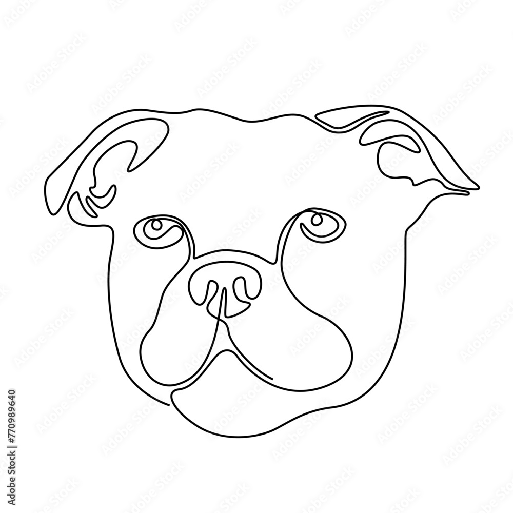 One continuous line drawing Staffordshire Bull Terrier vector Image. Single line minimal style English Staffy dog breed portrait. Cute companion puppy black linear sketch isolated on white background. One continuous line drawing Staffordshire Bull Terrier vector Image. Single line minimal style English Staffy dog breed portrait. Cute companion puppy black linear sketch isolated on white background.