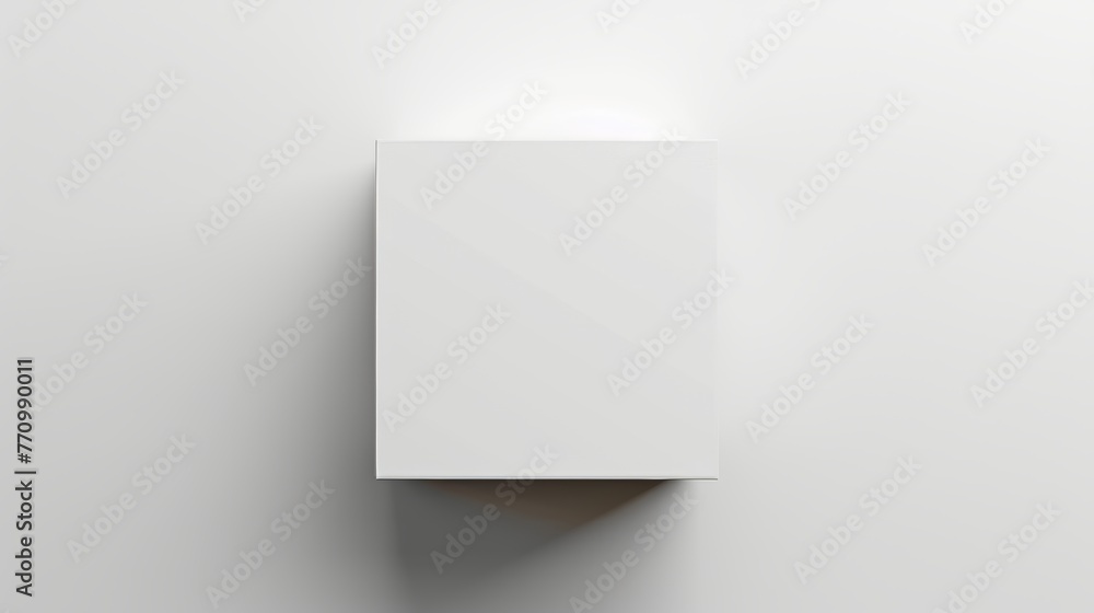 Blank white cube from the top front far side angle. 3D illustration isolated on a white background.
