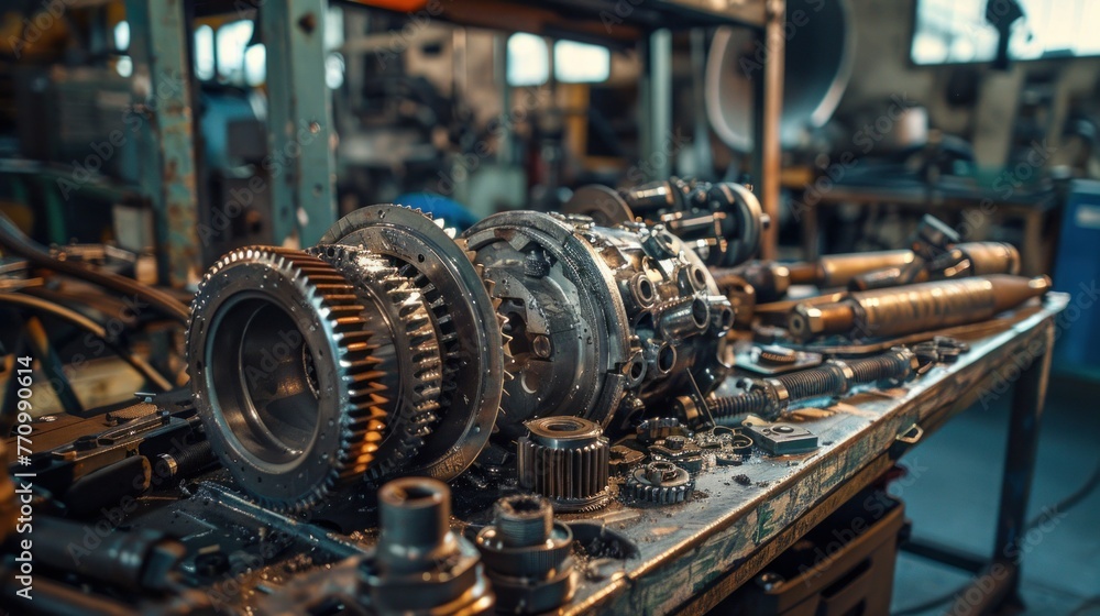 A detailed view of a disassembled automatic transmission gear A detailed view of a disassembled automatic transmission gear