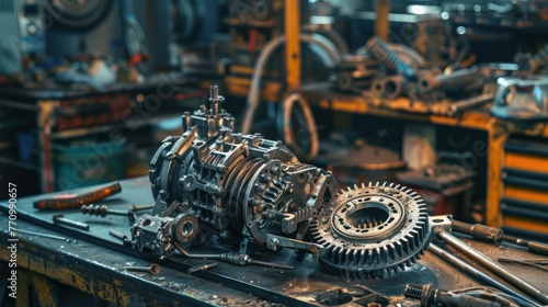 A detailed view of a disassembled automatic transmission gear