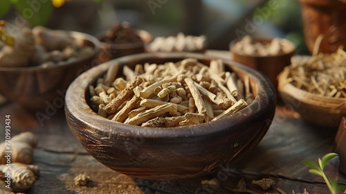 Chinese Herbal Medicine Tianma nourishing herbal ashwagandha root photo