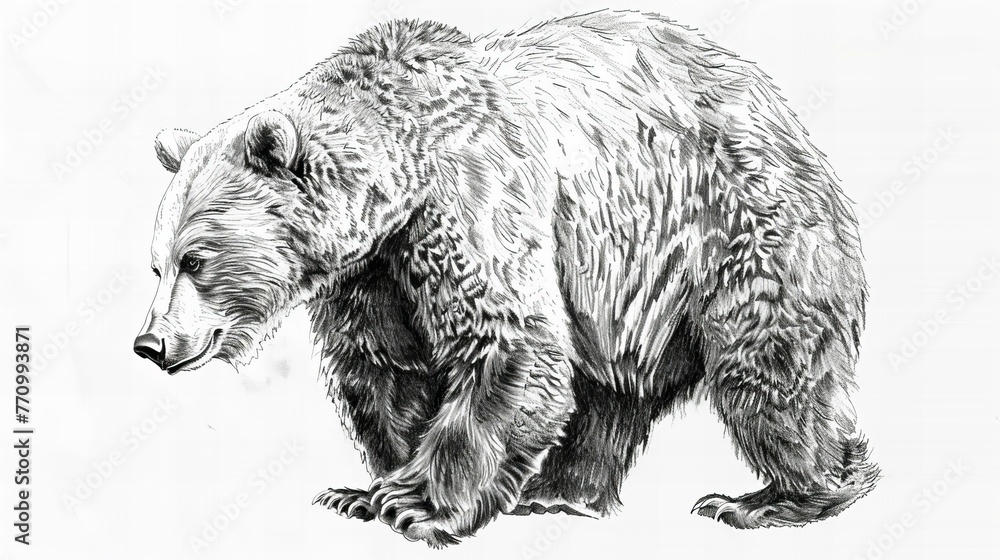 Fototapeta premium brown bear pencil sketch, ursus spelaeus, side view