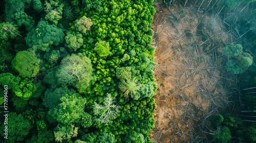 illegal logging and deforestation, forest destruction, aerial view