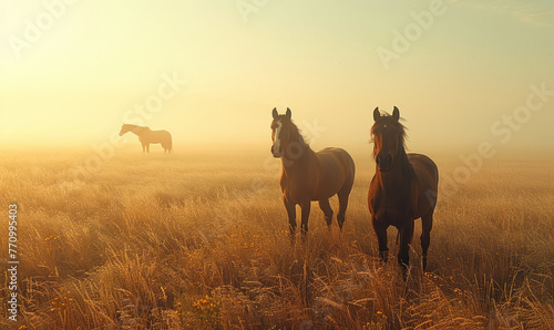 beautiful horses in a impressive beath taking landscape  generative ai