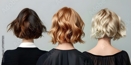 Different textured layered bob haircuts showcasing detailed back views and styling tips for various haircut styles. Concept Layered Bob Haircuts, Textured Styles, Back Views, Styling Tips photo
