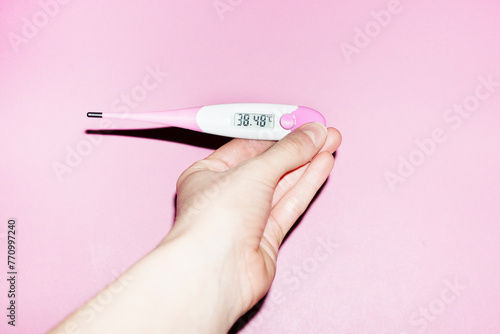 Photo of clinical thermometer with fever sick/ill celcius degrees  photo