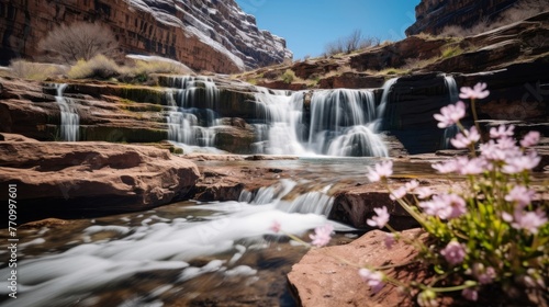 Stunning and refreshing canyon landscape with spring waterfall