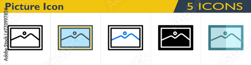 Picture icon with 5 styles (outline, color lineal, color outline, solid and color)