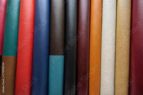 Assorted leather rolls showcasing a mix of textures and colors for a lively look.