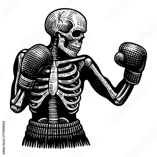 skeleton boxer with boxing gloves sketch © Curly