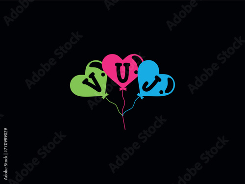 Unique Letter VUJ Love Heart Logo