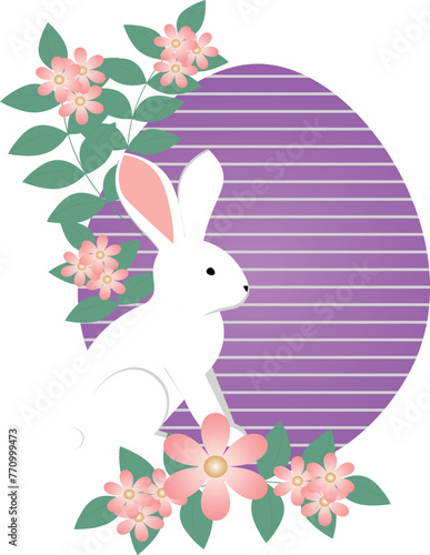 Bunny paper banner for backgrounds, with easter egg bunny and flowers