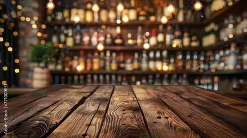 Rustic Wooden Board and Alcohol Bottles Arranged on Shelves in a Serene Background Generative AI