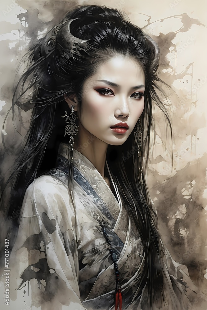A hauntingly handsome Chinese warrior made with ink on old rice paper, handmade painting, traditional art style. A hauntingly handsome Chinese warrior made with ink on old rice paper, handmade painting, traditional art style.