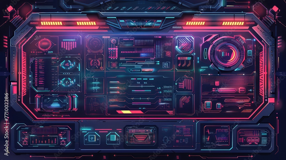 Futuristic Vector Interface Screen Design: A High-Tech Display of Digital Callouts and User Interface Elements