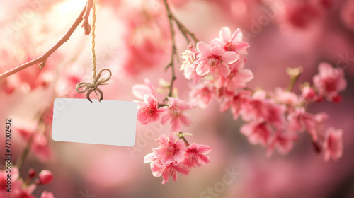 Cartão com mensagem do Dia das mães com flores de cerejeira. photo
