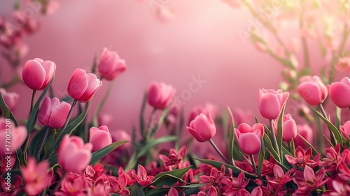 Fundo fotogr  fico do Dia das M  es com tulipas e fundo rosa. Representa    o  amor materno  celebra    o  la  os familiares  gratid  o.