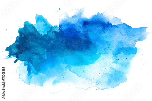 Vibrant blue watercolor blotch with hints of turquoise on white background.
