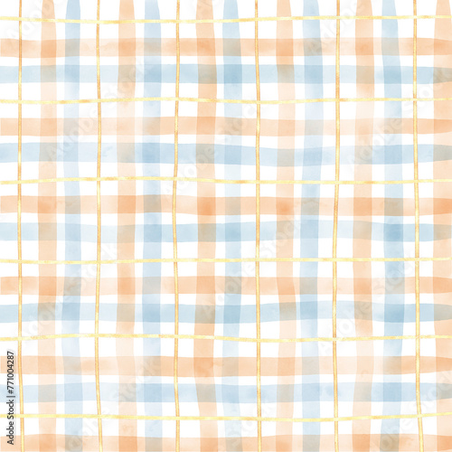 Wallpaper Mural Gold Blue Orange Plaid Gingham Check Hand Drawn Background Overlay Torontodigital.ca