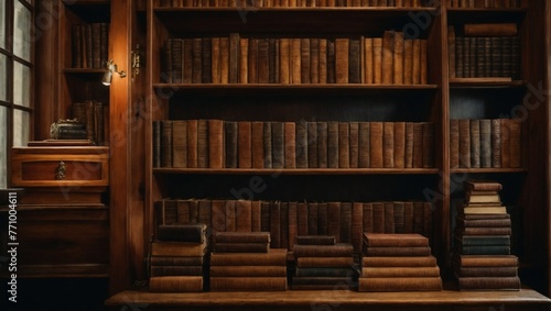 books on wooden shelves