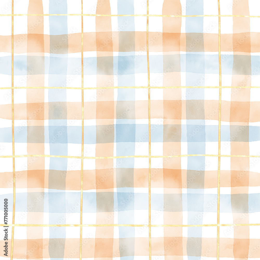 Gold Blue Orange Plaid Gingham Check Hand Drawn Background Overlay Gold Blue Orange Plaid Gingham Check Hand Drawn Background Overlay