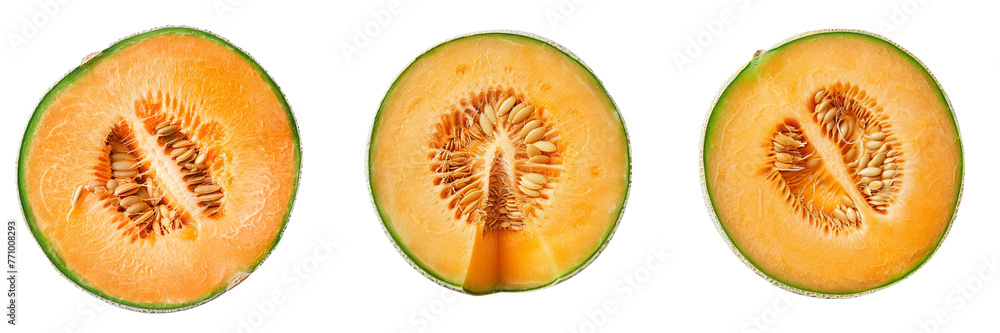 Set of A to cut Cantaloupe is in the top view on a transparent background Set of A to cut Cantaloupe is in the top view on a transparent background