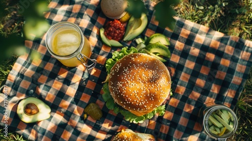 Enjoy a summer vegan burger picnic in the park, complete with avocado and lemonade
