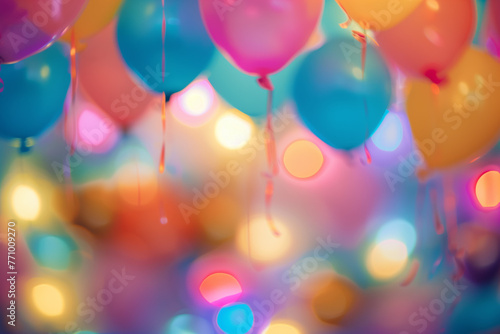 Birthday celebration blurry background with balloons