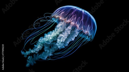 Jellyfish at the black background. Jellyfish in dark water © artisttop