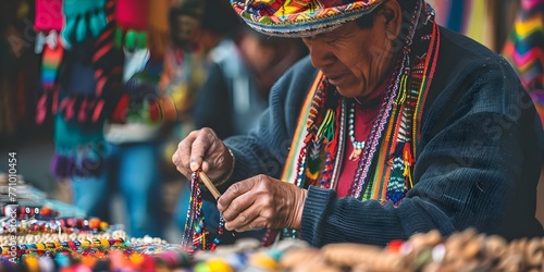 Crafting and Selling Bolivian Indigenous Art at La Paz Market: Celebrating Latin American Culture. Concept Bolivian Indigenous Art, La Paz Market, Latin American Culture, Crafting, Selling