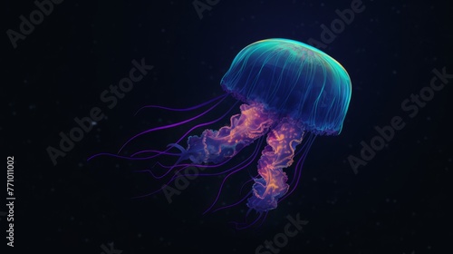 Jellyfish at the black background. Jellyfish in dark water
