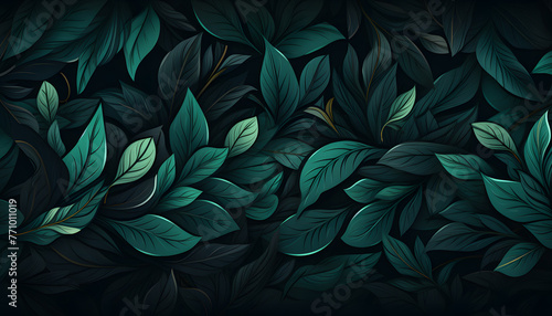 Enigmatic Embrace: Verdant Leaves Against a Mysterious Abyss
