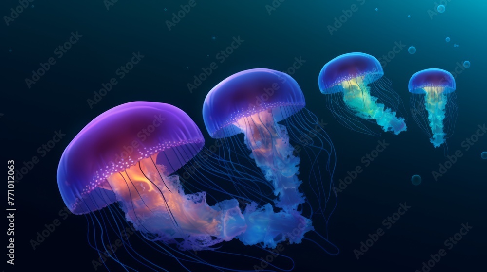 Jellyfish at the black background. Jellyfish in dark water Jellyfish at the black background. Jellyfish in dark water