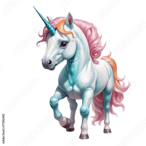 watercolor cute unicorn on Isolated transparent background png. generated with AI