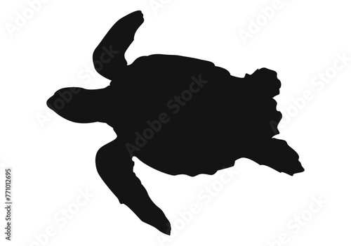 Silueta negra de una tortuga en fondo blanco.