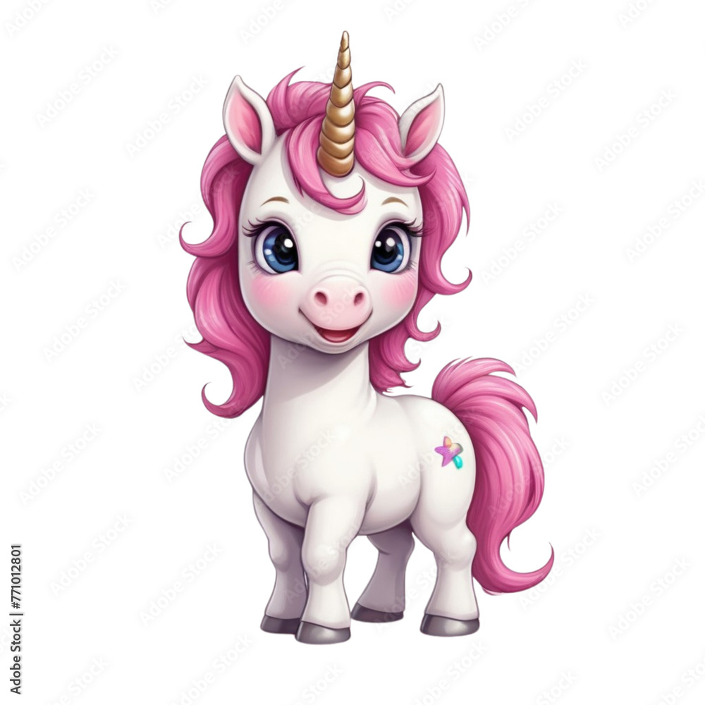 watercolor cute unicorn on Isolated transparent background png. generated with AI