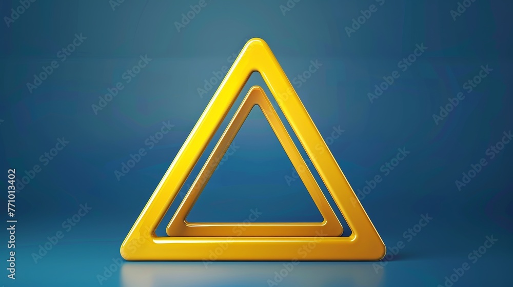 A 3D realistic yellow triangle warning sign is presented in a front view vector illustration. A 3D realistic yellow triangle warning sign is presented in a front view vector illustration.