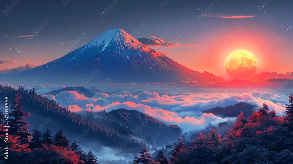 Majestic Mountain With Sunset