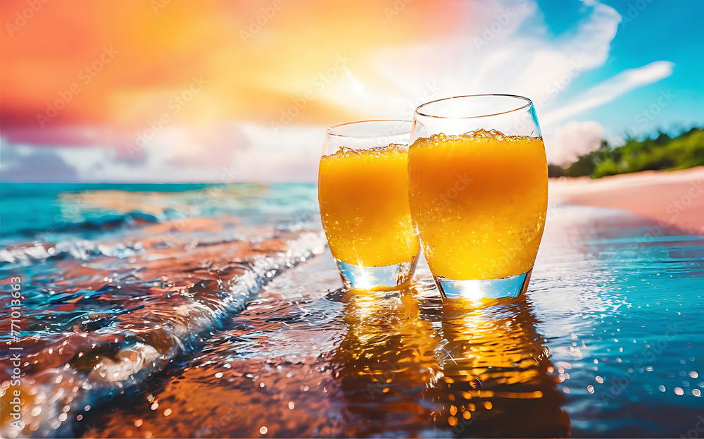 custom made wallpaper toronto digitalTwo glasses of fresh orange juice on the beach at sunset selective focus