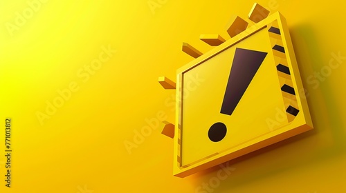 A 3D vector illustration presents a yellow warning sign with an exclamation mark concept. photo